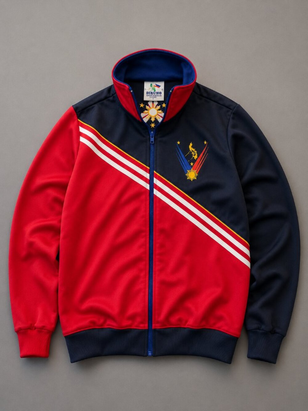 Dibuho Philippines Full Zip Track Jacket Embroidered Crest Red Navy